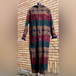 Vintage Woolrich Aztec blanket Hooded Wool Reversible Long Coat Size Large